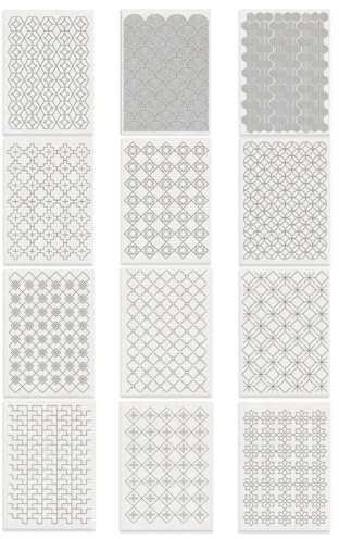 FREEBLOSS 12 Stück Wasserlösliche Sashiko Stickmuster 11.7 x 8.3'' Sashiko Muster Klebestift Und Abwaschbarer Stickstabilisator Stickübertragungsmuster Sashiko Vorlage