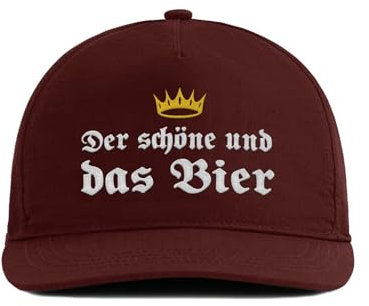 tshirtladen Bestickte Snapback Cap - Der Schöne und das Bier - Unisex - Verstellbar - Mit Kunststoffverschluss, Farbe: Maroon