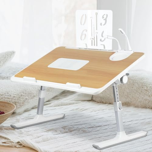 Mesa de cama plegable, ajustable en altura y ángulo, mesa de cama para ordenador portátil, soporte de lectura y ordenador portátil, Lapdesk plegable, -60 x 40 x 26-39 cm - Color de la nuez