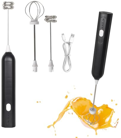 Espumador de Leche Electrico, USB Recargable Batidor de leche de Acero Inoxidable, Mini Batidora Portátil, Espuma Electrico con 2 Batidores de Acero Inoxidable, 3 Velocidades para café, Matcha