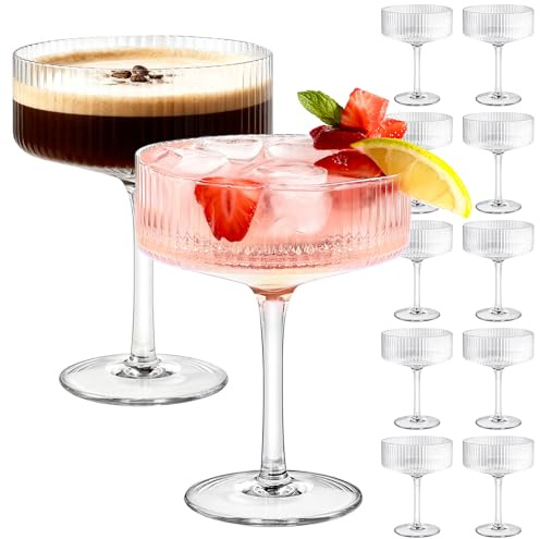 ZOMUIA Lot de 12 verres à champagne côtelés en plastique incassable pour bar, vin, dessert, cocktail
