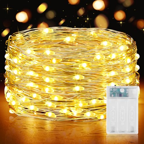 Lichterkette Batterie, 10M 10LED Micro LED Lichterkette Batterie mit Timer Warmweiß Lichterketten Kleine für Zimmer Garten Krüge Flaschen Weihnachten Halloween Deko DIY