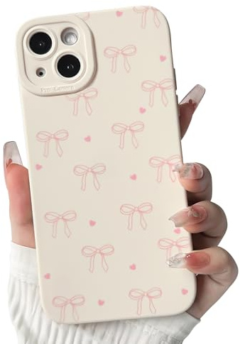 NITITOP for iPhone 13 Mini Case Cute Bow Love Heart, Pink | for Women Girls, Aesthetic Ribbon Bowknot Pattern, Color Back Soft TPU Shockproof Cover, Full Camera Protection