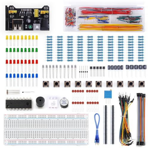 Yakomon Electronics Component Fun Kit w/Power Supply Module, Electronics Basic Kit, Jumper Wire, Breadboard, Precision Potentiometer,Resistor Compatible with Arduino, Raspberry Pi, STM32