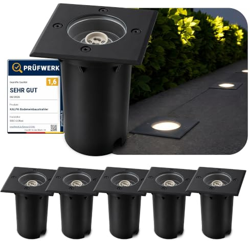SSC-LUXon 6x KALPA LED Bodeneinbaustrahler für Außen eckig schwarz IP67 - Bodenleuchte für GU10 Glühbirne trittfest & befahrbar (ohne Leuchtmittel)