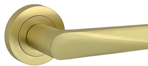 AXS Hardware Detroit Door Handles on Rose, Aluminium, Antique Brass, 127mm Lever, Concealed Fix, Internal Doors (Satin Brass, Handles)