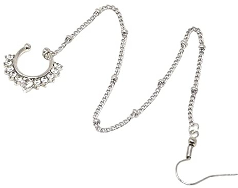 Jazuaiao Piercing nez chaîne bijoux nouvelle chaîne en en forme de U faux septum anneau brillant diamant pour la danse indienne faux anneaux cerceaux