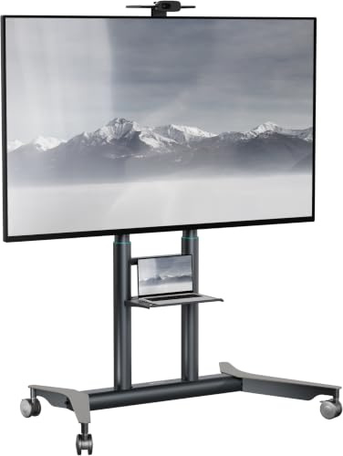 ONKRON TV Ständer rollbar 55-90, bis 75 kg, max VESA 800x600, TS1871-G | TV Rollwagen höhenverstellbar 1034-1539 mm, in Graphit, mit Rollen, Stahlablage, Webcam-Ablage; für Business & Events