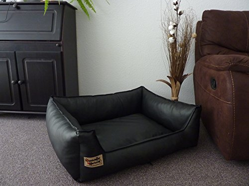 Hundebettenmanufaktur Hundebett Hundesofa Schlafplatz aus Kunstleder 130 cm x 100 cm Schwarz für Hunde