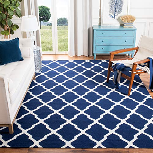 SAFAVIEH Dhurries Collection Accent Rug - 3' x 5', Navy & Ivory, Handmade Flat Weave Wool, Ideal for High Traffic Areas in Entryway, Living Room, Bedroom (DHU634D)