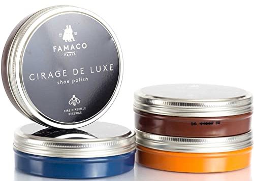 Famaco Cirage de Luxe, crème de luxe en tin, de soin pour cuir lisse enrichie en cire d'abeille, 50 ml, Noir
