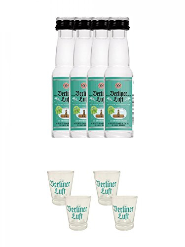 Berliner Luft Pfefferminzlikör 4x0,02 Liter + Berliner Luft Shotglas 4cl 2 Stück (Glas, Shot Glass, Trinkglas, Trinkbecher, 8 cl)