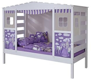 Hausbett Hochbett Spielbett Massivholz Kiefer Weiss teilbar