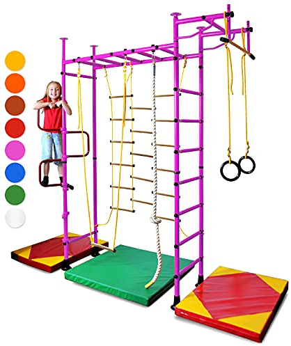NiroSport Sprossenwand M3 Klettergerüst Indoor für Kinder in Pink Metallsprossen Indoor Sprossenwand für Kinderzimmer Kletterwand Turnwand für max. Belastung bis 130 kg