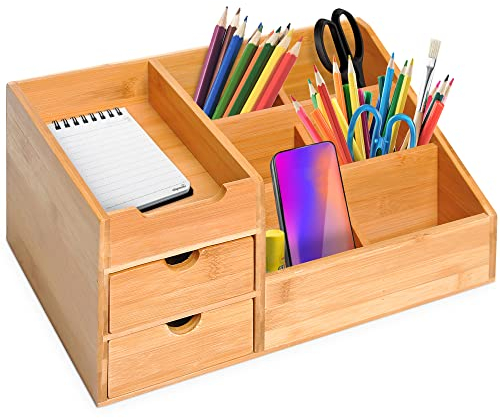 HOMCOM Schreibtischorganizer Aufbewahrungsbox Büro Box Organisation 2 Schubladen Natur L33 x B20,5 x H15,5 cm