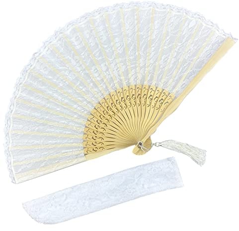 Eastern Wind white lace hand folding fan, wedding fan,Japanese Chinese foldable handheld fan for women 22cm