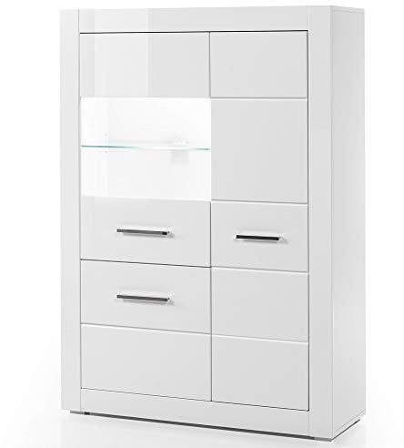 Vitrine weiß Hochglanz modernes Design inkl. LED-Glaskantenbeleuchtung