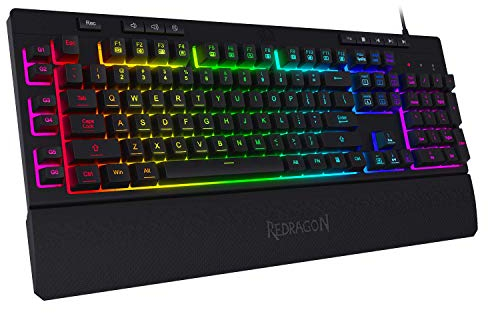 Redragon K512 Shiva US-Layout Membran-Gaming-Tastatur, RGB-Beleuchtung, Programmierbare G-Tasten, Multi-Media Bedienelemente, Integrierte Handballenauflage, QWERTY-Layout