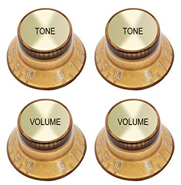Metallor Electric Guitar Top Hat Knobs Speed Control Knobs 2 Volume 2 Tone Compatible with Epiphone Les Paul LP Electric Guitar Parts Replacement (Gold)