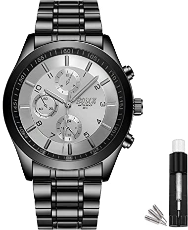 BOSCK Analog Herren Uhr(Ohne Chronograph), Mode 30M Wasserdicht Sportuhr，Automatische Anti-Kratzer-Uhr Armbanduhren Herren Edelstahl Quarzuhr, Casual Business herrenuhr Watch(White)