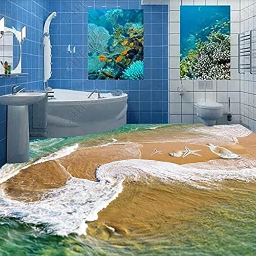 Custom 3D Floor Mural Wallpaper Beach Shell Beach Bathroom Bedroom 3D Floor Mural PVC Waterproof Self-Adhesive Vinyl Wallpaper-350 * 245cm