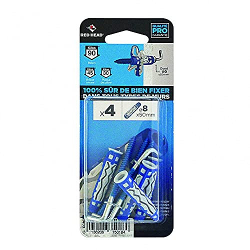 Red Head Lot de 4 Chevilles et gonds Couleur, Diam.8 mm x L.50 mm