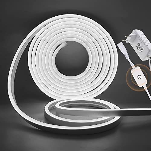 Xunata 12V Dimmbar Neon LED Streifen, 2835 LED Strip Wasserdicht Diffusion Silikon Neon Flex LED Lichtband Lichtschlauch für Innen Aussenbereich Heim Weihnachtsfeier Deko (Weiß, 5M)