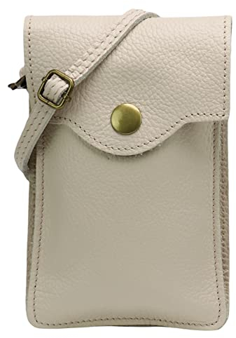 SH Leder Damen Handytasche Umhängetasche Geldbörse Multifunktion Beutel Schultertasche aus Echtleder Verstellbar Schultergurt Handy bis 6.8 Zoll 12x19cm ADA G3282 (Beige)