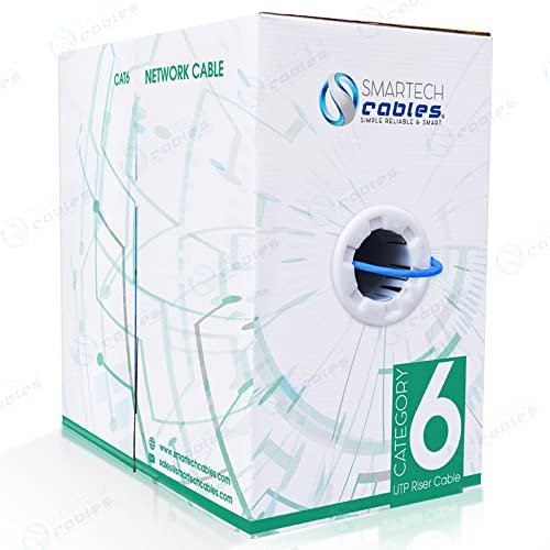 Smartech Cables CAT6 Riser Cable 1000ft Blue, Cat6 Ethernet Cable 1000ft Bulk Riser Rated CMR Solid UTP, 550MHz, 23AWG, 4Pair 10GB, Most Certified High-Speed Cat 6 Cable Box for Networking