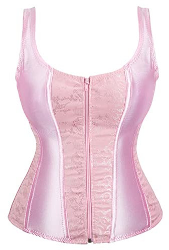 WLFFW Corsetto Donna con Spalline Corpetto Floreale Cerniera (EU(32-34) S, Rosa)