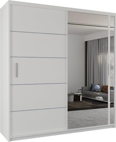 SLIDING WARDROBE 4U Indiana Free Standing Double Sliding Mirror Door wardrobe (203cm, White)