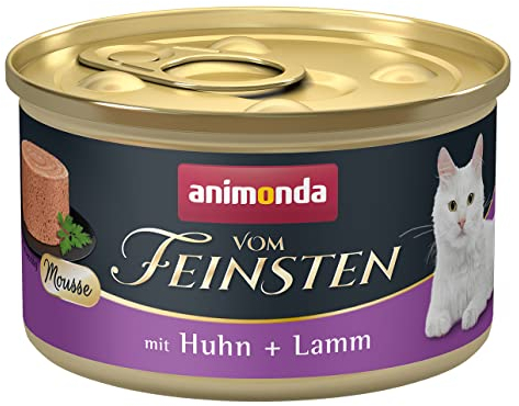 animonda vom Feinsten Mousse Katzenfutter nass Huhn + Lamm (12 x 85g), getreidefreies Katzenfutter nass ohne Zucker, mit frischen, fleischigen Zutaten
