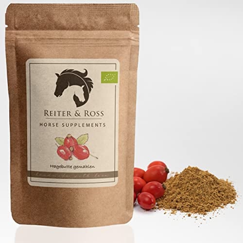 Reiter & Ross Bio Hagebuttenpulver Pferd | gemahlene Hagebutten für Pferde - artgerechtes Einzelfuttermittel | Hagebutten Pferd | 100% Hagebuttenpulver Bio 1kg, plastikfrei verpackt (1000g)