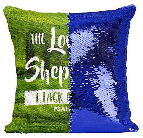 Fabulous Kissen mit Paillettenbezug Blau The Lord is My Shepherd Psalm Bible Verse Spiritual Religious Quote
