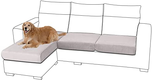 Rosnek Sofa Sitzkissenbezug Sofabezug, Samt Sofahusse Stretch Couchbezug,Sofa Cover Couch überzug für Sofa L Form,Chaiselongue,Ecksofa,Sitzkissen 4-Sitzer,1 Stück,Hellgrau