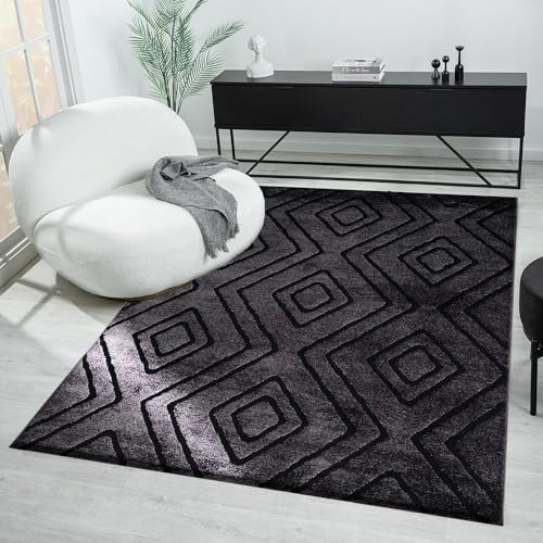 VIMODA Teppich Modern Super Weich Wohnzimmer Teppich, 3D Effekt, Skandinavisch, Farbe:Anthrazit, Maße:133 x 190 cm