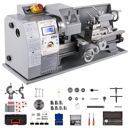 210 mm x 400 mm Mini-Metalldrehmaschine mit variabler Geschwindigkeit, Tischgerät, Digitalanzeige for Metalldrehen, Bohren, Gewindeschneiden