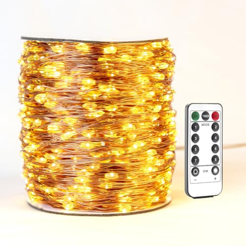 RESNICE 200Ft Long Fairy Lights Plug in Waterproof Outside Copper Wire String Lights with Remote 600 High-Bright LEDs for Garden, Porch, Patio, Christmas Wedding Party Decoration