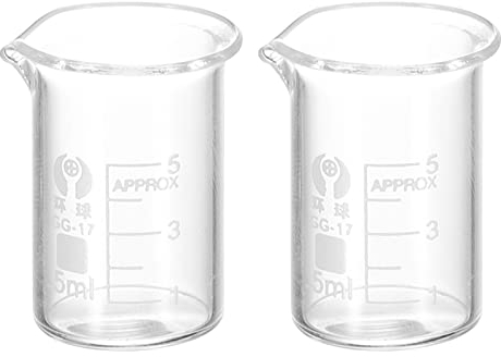PATIKIL 2Stk 5ml Niedrig Form Glasbecher 3.3 Borosilikatglas Skalierte Bedruckte Messbecher mit Ausguss für Küche Labor Flüssigkeiten