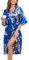 Lovasy Bademantel Damen Satin Japanisch Kimono Jacke Damen mit Gürtel Sexy Morgenmantel Leicht Pyjama für Hochzeit Braut Party,Lake Blue,XL