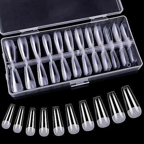 Nail Tips,240 Pcs Clear Acrylic Nail Tips Coffin Fake Nails Nail Art French Acrylic Style Full Cover Artificial Fingernails Tip, Fake Art Nails Tips for Nail Salons,10 Sizes (Clear)