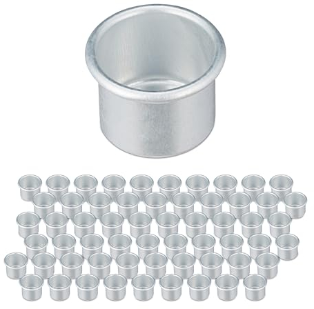 Relaxdays Kerzentüllen, 60er Set, Kerzenhalter für Stabkerzen, Innendurchmesser 22 mm, Aluminium, Kerzeneinsätze, Silber
