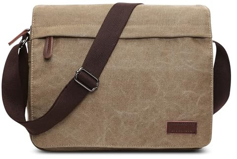 DEEVORCA Moda Bolsos Hombro Hombre Lona Vintage Bolso de Bandolera 14 Pulgadas Bolsa de Ordenador para Viaje Escolares Causal Trabajo Montañismo Hombres Cruzados Bolsa Mensajero Caqui