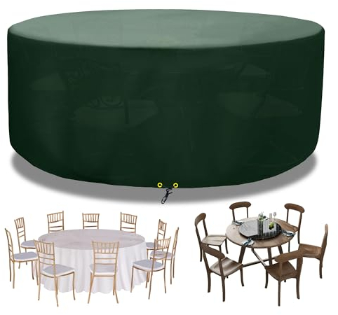 Funshot Gartenmöbel Abdeckung wasserdichte Rund, Ø 300x90cm, Gartentisch Abdeckplane Winddicht, Outdoor-Tischabdeckung für Möbelsets, Schutzhülle Gartenmöbel, Polyethylen, Grün