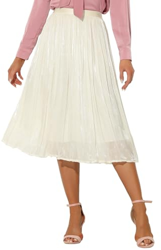 Allegra K Plissee-Midirock Für Damen, Elastischer Bund, Lässiger Akkordeonrock Weiß XS