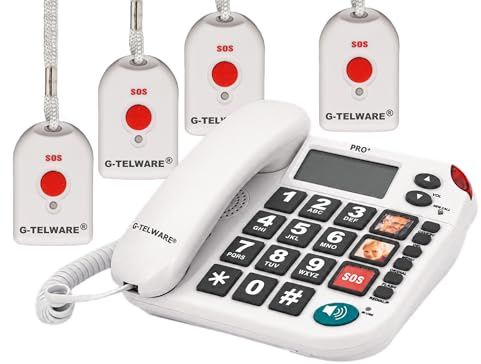 G-TELWARE PRO (Weltneuheit) Silence SOS Technik/SOSParam.einstellb./2026er Modell Haus Notruf Seniorentelefon mit FunkSOS-Sender - 4 Handsender mit Schlaufe, Satingrau, PRO+