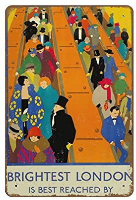 London Underground Brightest London, Vintage-Reiseposter, Retro, Metall-Blechschild, Heimdekoration, Wandkunst, Bauernhaus-Schild, Wohnzimmer-Dekor, Willkommensschild, 20,3 x 30,5 cm