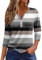 Generic HUIFUAO T-Shirts pour Femmes, T-Shirts d'été à Boutons avec col en V et Manches 3/4 pour Femmes, Haut rayé de Couleur, t-Shirt d'été Basique pour Femme, Coupe Ample, A03 Gris, XL