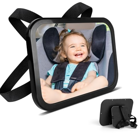 AiQInu Specchietto Retrovisore Bambini, Specchio Auto Neonato Sedile Posteriore, Girevole e Inclinabile a 360 ° Specchietto Retrovisore Auto, Cinghie Elastiche Regolabili per Auto Sedile Posteriore