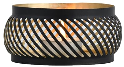 Marrakesch Skandinavische Deko Teelichthalter rund aus Metall 12cm groß schwarz Gold | Windlicht Malinda als Frühling Wohnzimmer Tisch Deko | Moderne Kerzenständer für Teelichter als Dekoration